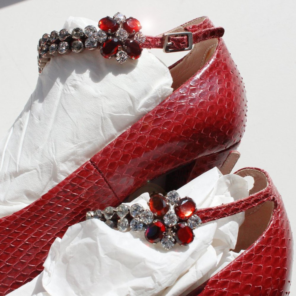 Nina Ricci Burgundy Snake Leather Swarovski Heel